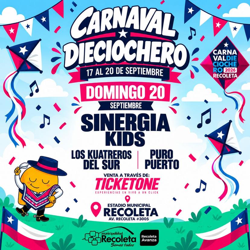 DOMINGO 20 Carnaval Dieciochero en Estadio Leonel Sánchez de Recoleta