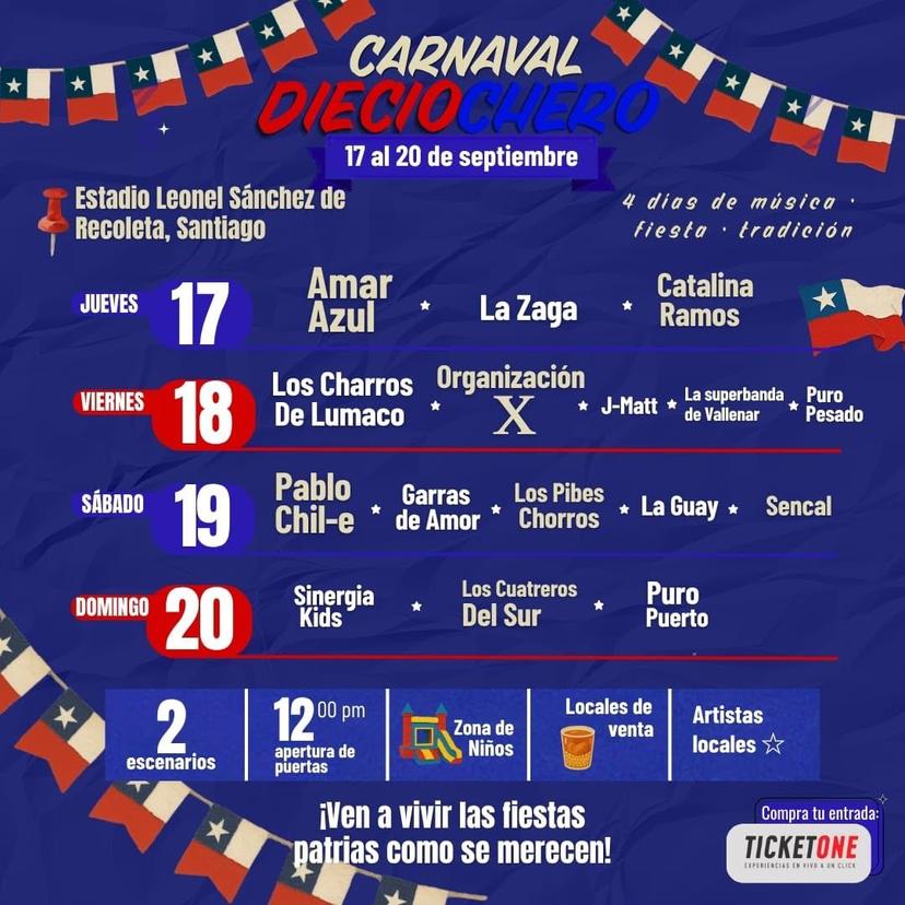 DOMINGO 20 Carnaval Dieciochero en Estadio Leonel Sánchez de Recoleta