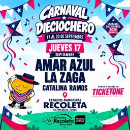 JUEVES 17 Carnaval Dieciochero en Estadio Leonel Sánchez de Recoleta